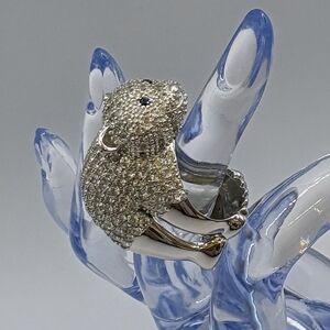 925 Silver Polar Bear Ring With Cambodian Zircon And Black Spinel